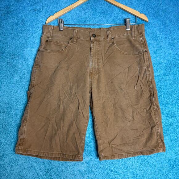 Vintage Dickies Carpenter Jorts Mens 34 Tan Y2K Utility Work Shorts 34x10 - Picture 1 of 16